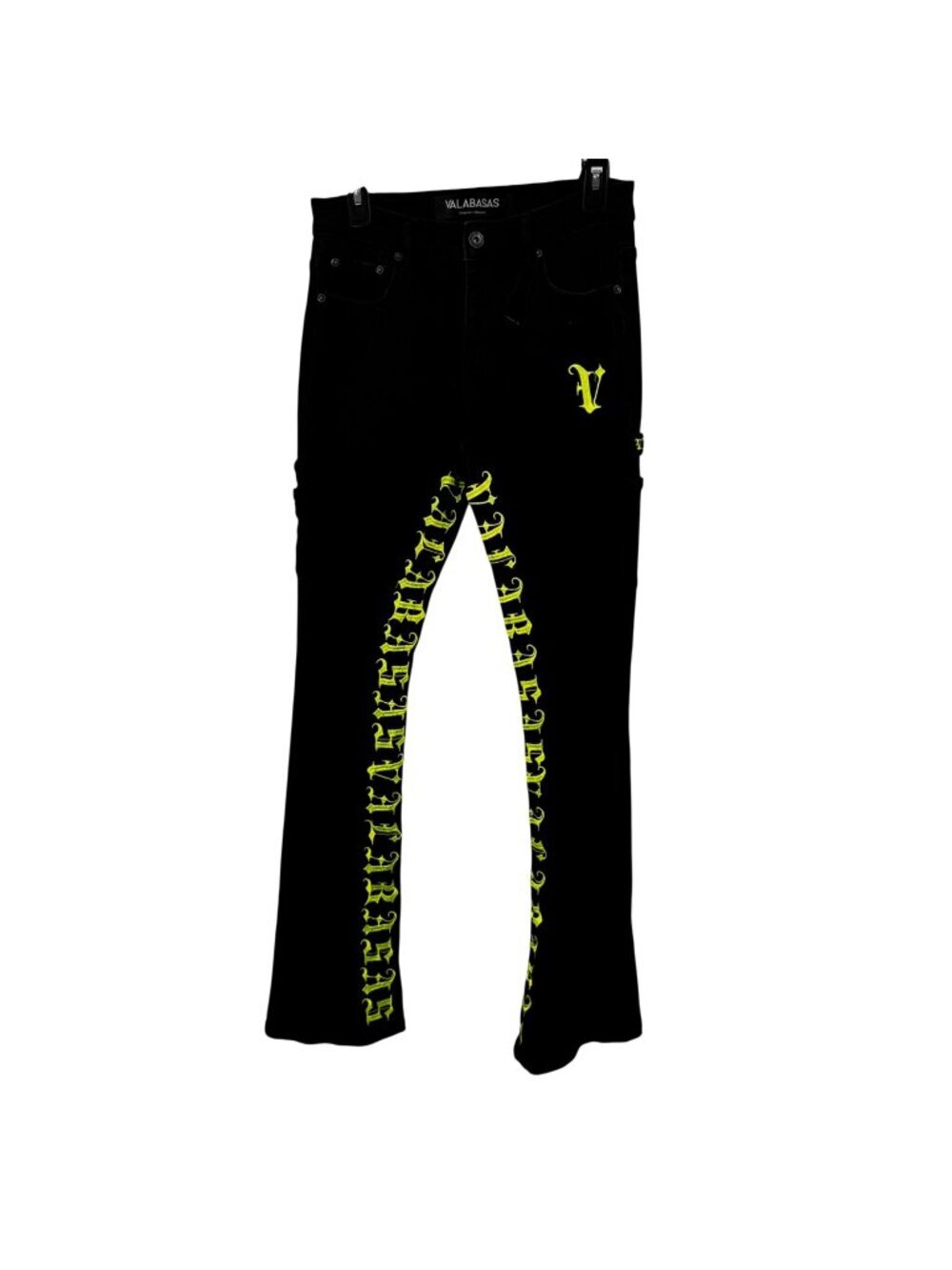 Valabasas Men's Jeans Size 30 Black Neon Gothic Logo Cargo Denim Streetwear